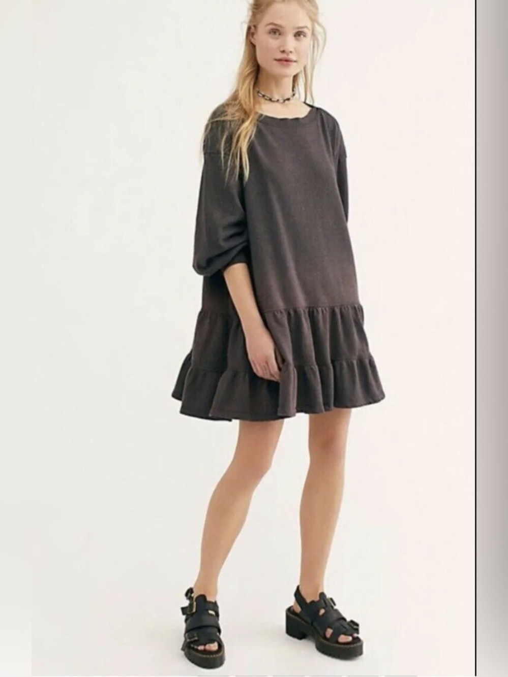 NWT WE THE FREE PEOPLE Bitter Chocolate Brown Ombre SUNNY SIDE Mini Dress sz L